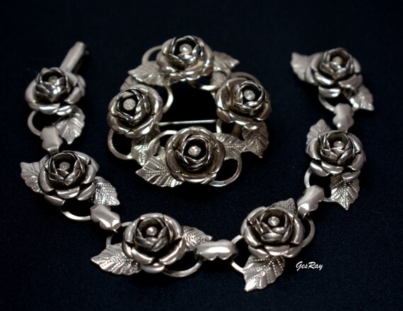 Statement Vintage Demi Parure Flower Link Bracele… - image 7