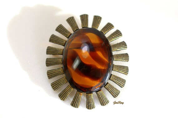 Mid Century Modern Brooch Pin Pour Glass Cab Cabo… - image 3