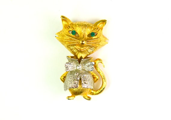 Collectible Figural Cat Brooch Pin Kitty Gold Pla… - image 1