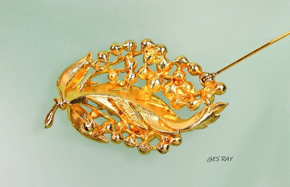 Lisner Flower Pin Brooch Gold Pearls - image 3