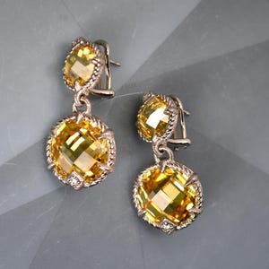Judith Ripka 925 Sterling Silver Earrings Dangle Drop Pierced Citrine CZ