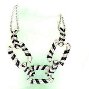 BCBG Statement Silver Link Necklace Black Enamel BCBGMAXAZRIA