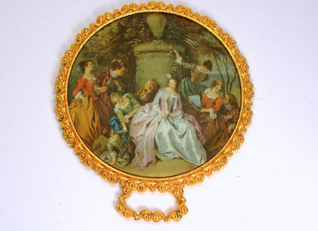 Antique Hand Mirror With Scene on Back on Silk Rococo Artwork ...