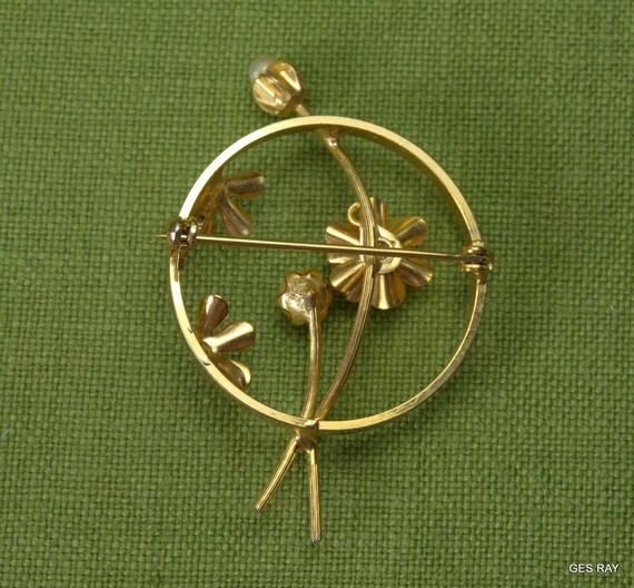 Art Nouveau Brooch Pin Floral Design Gold Genuine… - image 4
