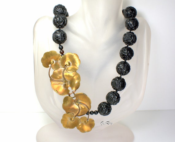 Collana Perle Onice Nero e Cristalli Cinesi e cerchi - Gioielli - C