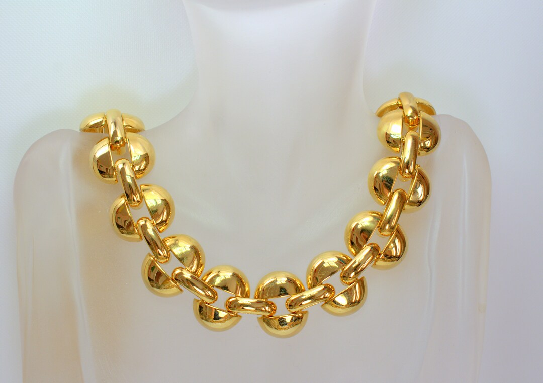 Vintage Givenchy Logo Link Collar Choker Chain Necklace Gold