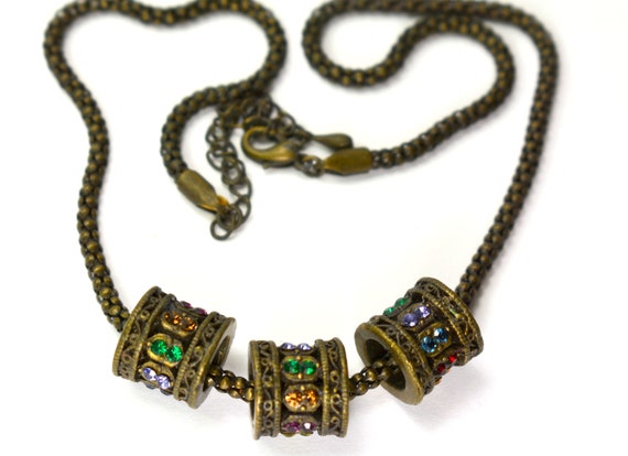 Vintage Multi Rings Charms Necklace Multi-Color C… - image 5