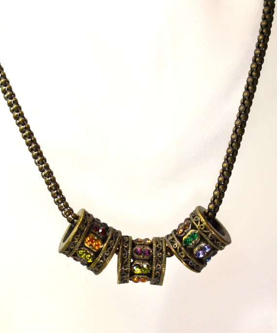 Vintage Multi Rings Charms Necklace Multi-Color C… - image 4