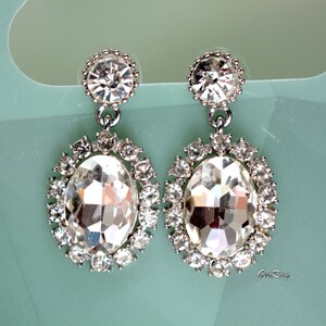 Vintage Crystal Diamante Statement Earrings Silver Tone, Large Crystal Cabochon