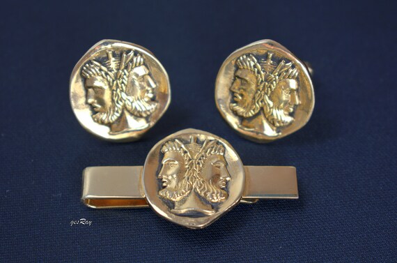 Vintage Swank Cufflinks & Tie Clip, SWANK Greek C… - image 4