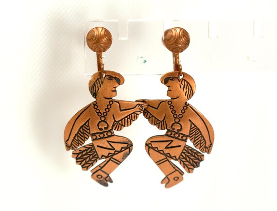 Vintage Solid Copper Earrings Clips Southwestern … - image 2