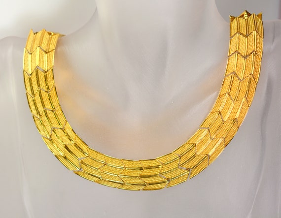 Napier Gold Tone Collar Choker Necklace Cleopatra… - image 5