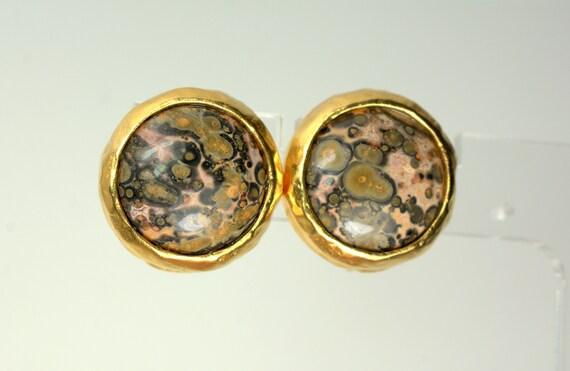 Vintage Kenneth Jay Lane KJL Jasper Cabochon Gold… - image 2