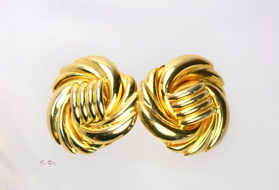 Very Large Statement Gold Domed Clip on Earrings … - image 1