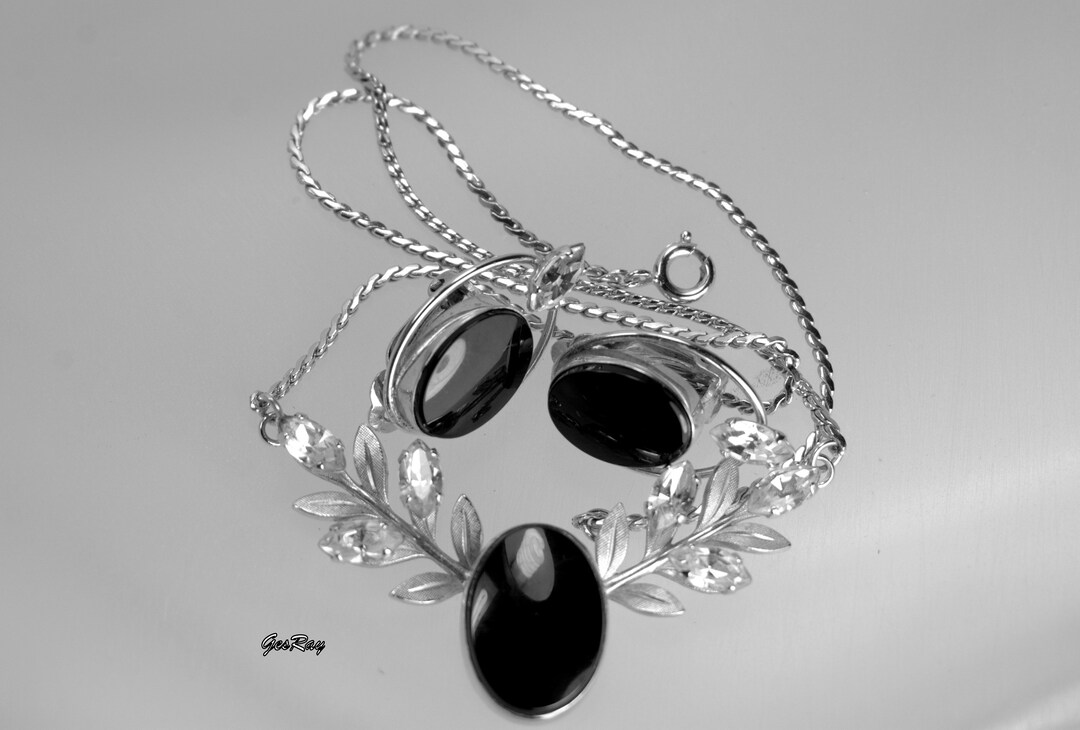 ★ROSEMONT★ Silver Black Onyx Earrings Necklace Set La Vie Black-Onyx-Necklace-Set-