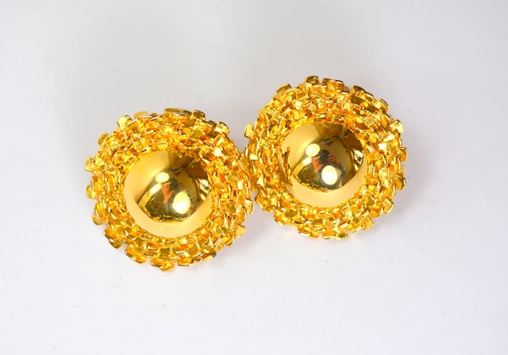PD Statement Bold Domed Button Earrings Gold Prem… - image 9