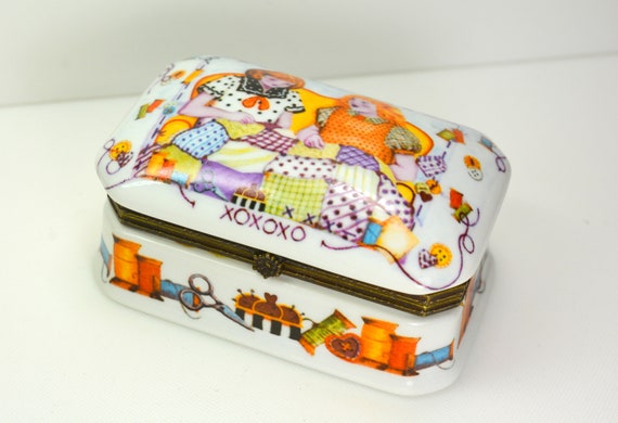 Imperial Vintage Porcelain Trinket Jewelry Box Sewing Notions, Sewing Quilting, XOXOXO