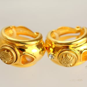 Statement Hoop Clip on Earrings Lion Head Cabochons, Estate Jewelry, unsigned Jesara Designer Earrings