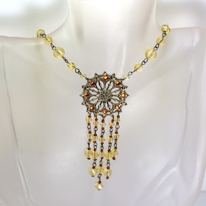 Victorian Gothic Style Filigree Dangle Pendant Ornate Necklace