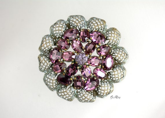 Antique Faux Amethyst Crystal Rhinestone Wreath B… - image 1