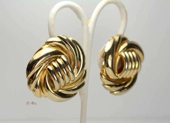 Very Large Statement Gold Domed Clip on Earrings … - image 4