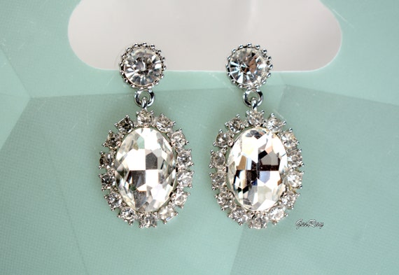 Crystal Diamante Statement Earrings Silver Tone - image 3