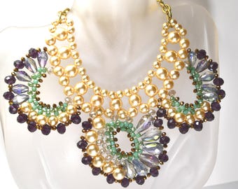 Statement Beaded Rhinestone and Faux Pearl Necklace Collar Freedom at Top-shop