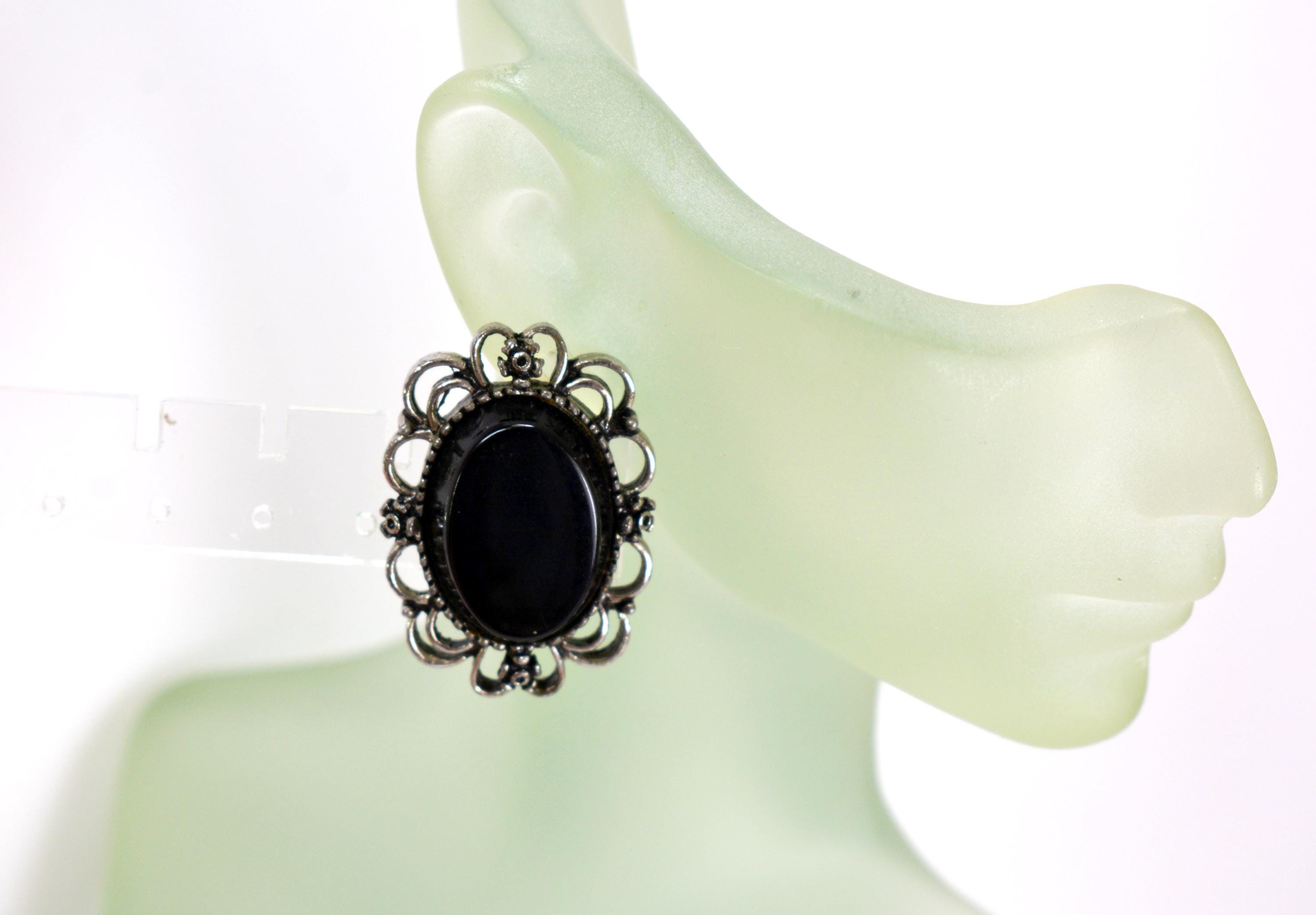 Vintage Emmons Clip on Earrings Oval Black Silver Tone - Etsy