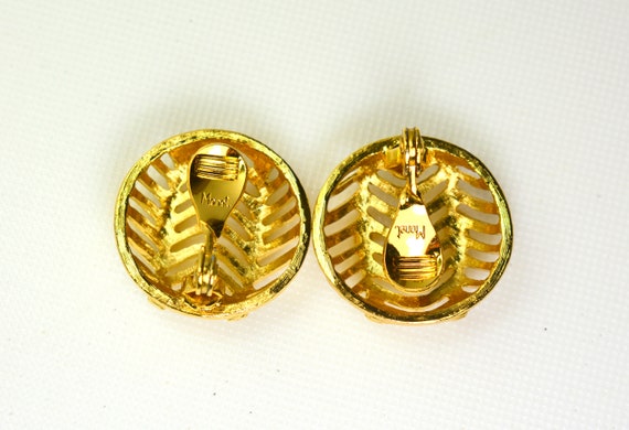 Statement Monet Gold Dome Button Earrings Filigre… - image 5
