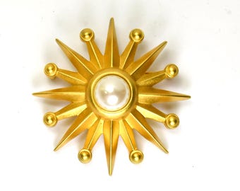 Broszka z matowego złota, słońce, gwiazda, biżuteria w stylu vintage, oświadczenie, biżuteria niebiańska AK ANNE KLEIN