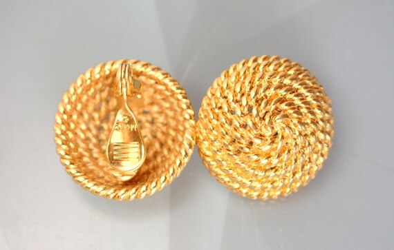 Statement MONET Clip-on Earrings Button Textured … - image 3