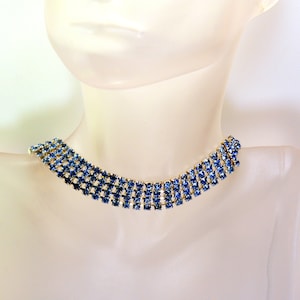 Vintage Blue Rhinestone Choker Necklace: Art Deco Collar