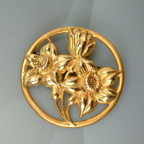 Sterling Craft by Coro Floral Flower Sterling Silver Vermeil Brooch Pin, Art Deco Brooch Retro