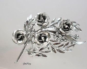 バラの花束ブローチピン シルバーフラワー ヴィンテージ コロ