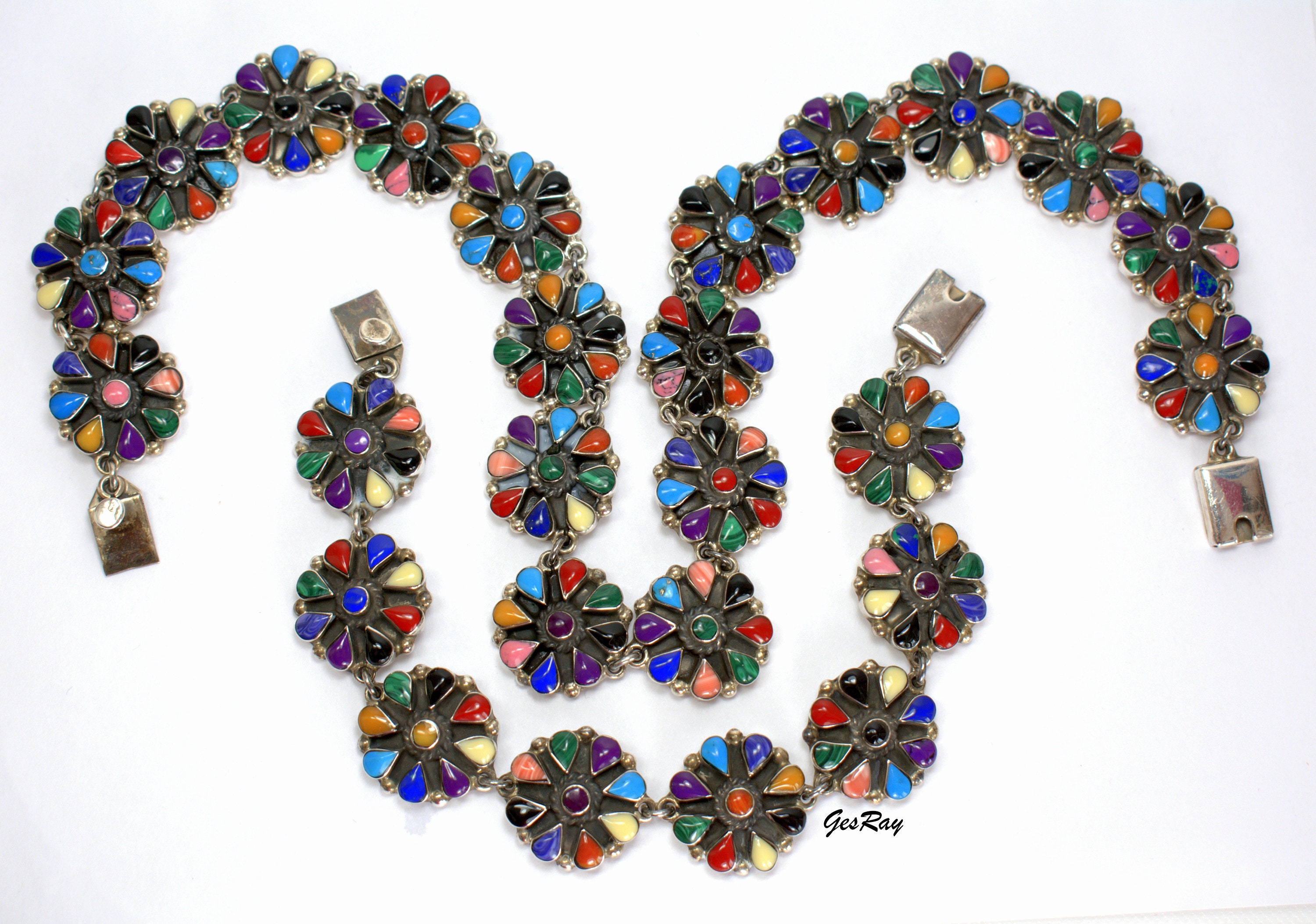 Vintage Taxco Mexico TL-118 Sterling Silver Multi Gemstones Vintage Taxco Mexico TL-118 Sterling Silver Multi Gemstones