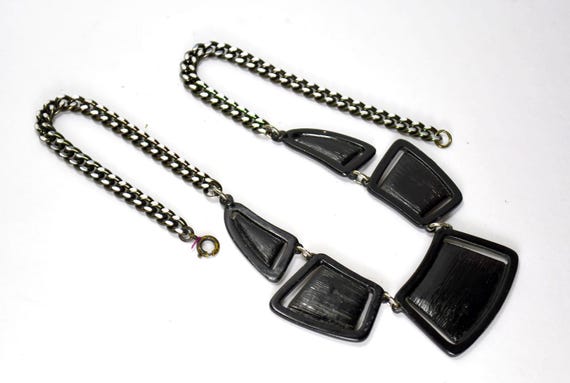 Vintage Enamel Link Necklace: Black & Red Stateme… - image 6