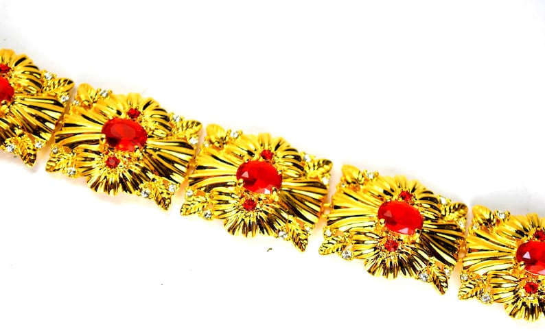 Camrose and Kross Jacqueline Kennedy Bracelet JBK Faux Ruby Crystals Gold Tone