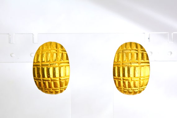 Hammered Vintage Pierced Earrings, Satin Gold Button Matte