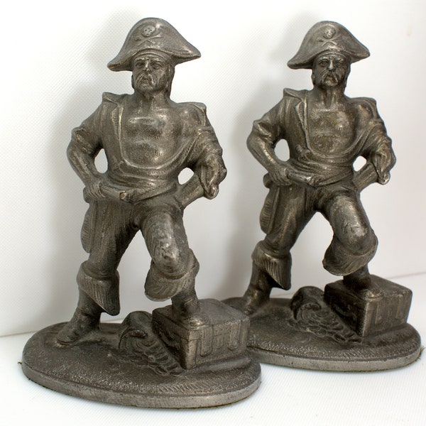 Antique Vintage Library Bookends, Hubley Cast Iron Pirate Bookends Spelter Book Holders