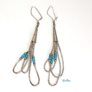 Vintage Sterling Silver Liquid Silver Earrings: Turquoise Heishi, Southwest Style