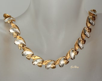 Vintage Designer Choker Collar Necklace, Silver Gold Tone Necklace