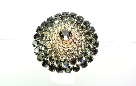 Art Deco Domed Clear Black Crystal Brooch Pin Pot… - image 4