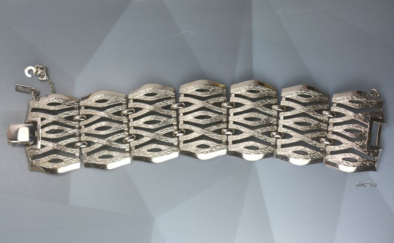 Monet Silver Tone Filigree Wide Link Bracelet, Si… - image 3