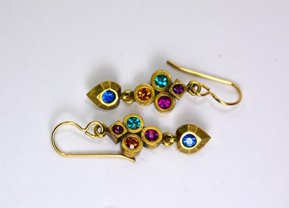 Vintage Drop Dangle Earrings Multicolor Crystal R… - image 3