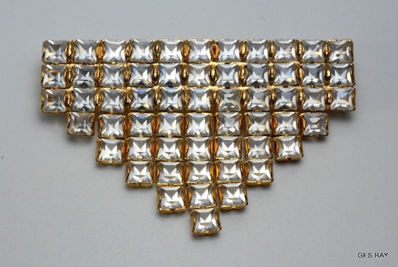 Vintage Austrain Crystal Bar Pin Brooch Crystal Dangles