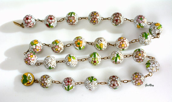 Chinese Export Cloisonne Necklace White Green, An… - image 5