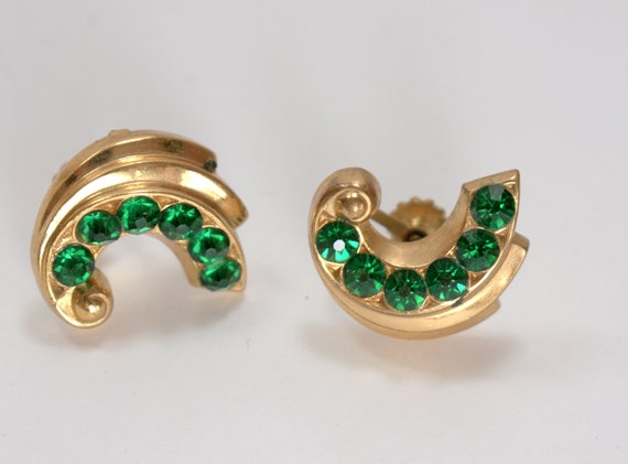Vintage Emerald Green Rhinestone Earrings Screw B… - image 5