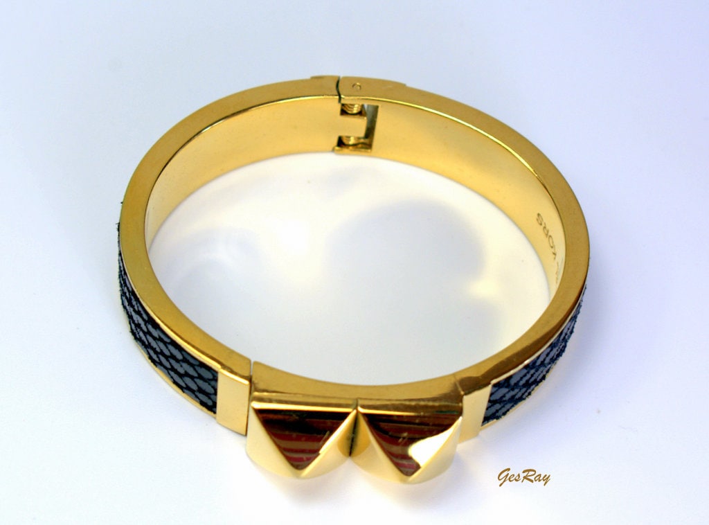 Couture Michael Kors Leather Bracelet Hinged Bangle Bracelet