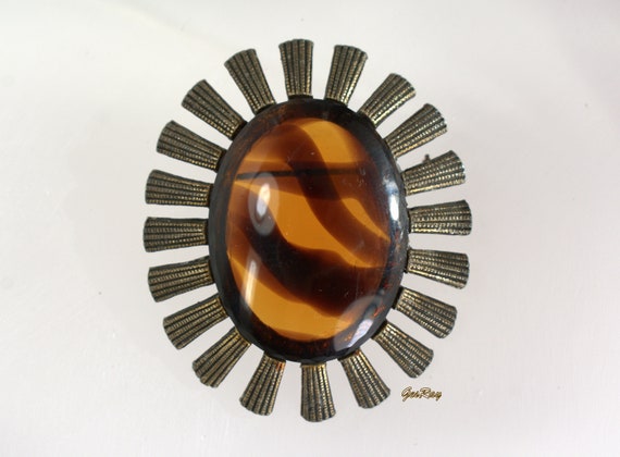 Mid Century Modern Brooch Pin Pour Glass Cab Cabo… - image 4