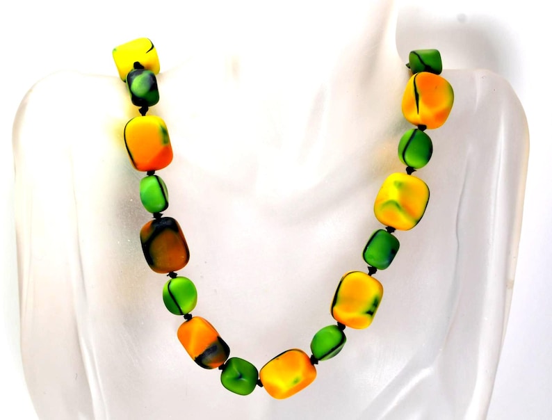 Art Deco Matte Art Glass Beaded Necklace Rare Signed Made Austria